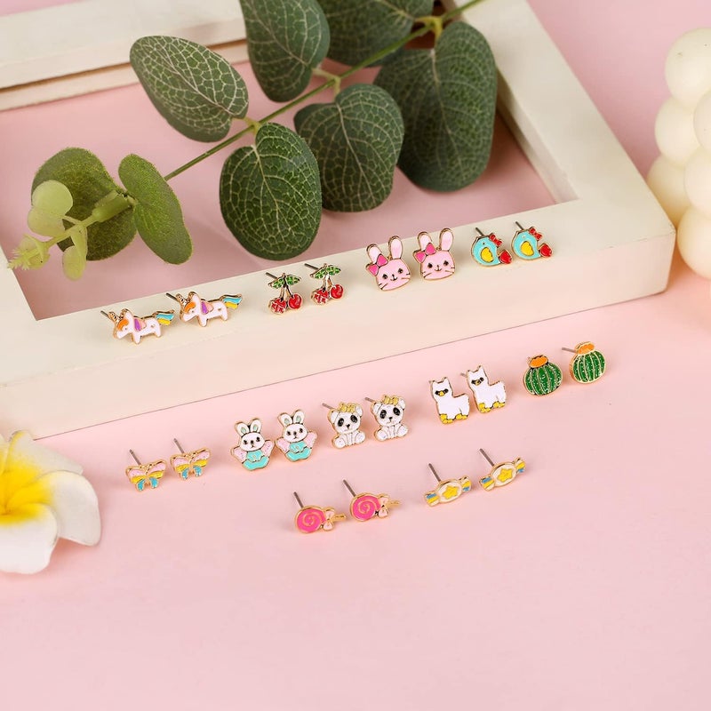 TAOMOCO 24 Pairs Hypoallergenic Stud Earrings Set for Girls Sensitive Ears With Stainless Steel Post Colorful Cute Earrings for Girls Women - Image 5